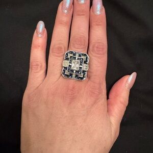 Silver and Blue Geometric Ring